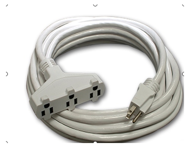 (image for) White 12 Gauge Extension Cord-Triple Tap Connector-10 Foot